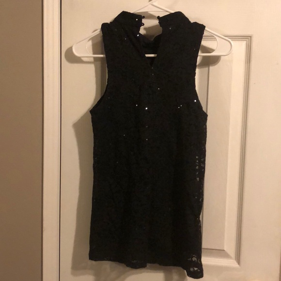 BCX black lace sequin halter top sleeveless - Picture 4 of 4